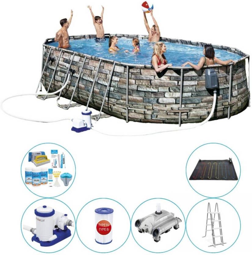 Bestway Power Steel Ovaal Stone Spa Jets 610x366x122 Cm Zwembad Bundel