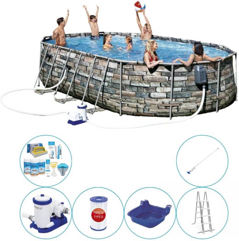 Bestway Power Steel Ovaal Stone Spa Jets 610x366x122 Cm Zwembad Combi Deal