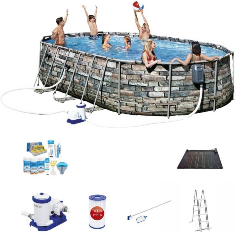 Bestway Power Steel Ovaal Stone Spa Jets 610x366x122 Cm Zwembad Deal