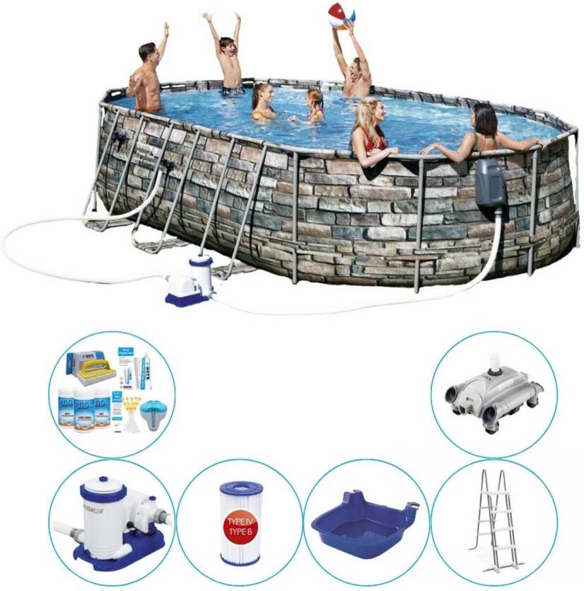 Bestway Power Steel Ovaal Stone Spa Jets 610x366x122 Cm Zwembad Pakket