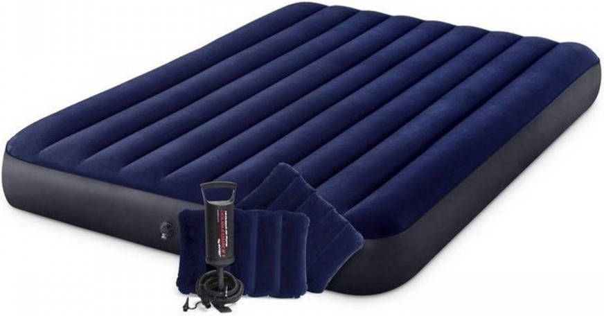 Intex Downy Classic Luchtbed 2 persoons Kussens En Pomp Blauw