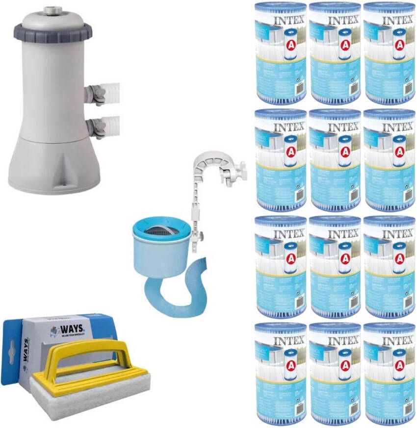 Intex Skimmer & Filterpomp 3407 L/u & 12 Filters Type A & Ways Scrubborstel