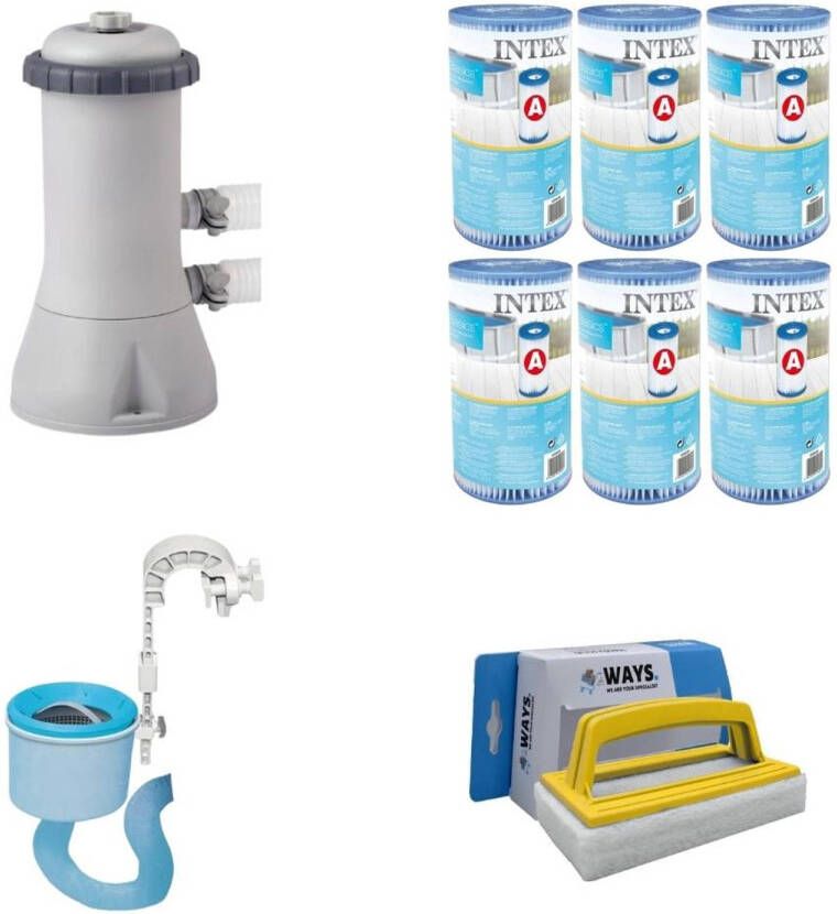 Intex Skimmer & Filterpomp 3407 L/u & 6 Filters Type A & Ways Scrubborstel