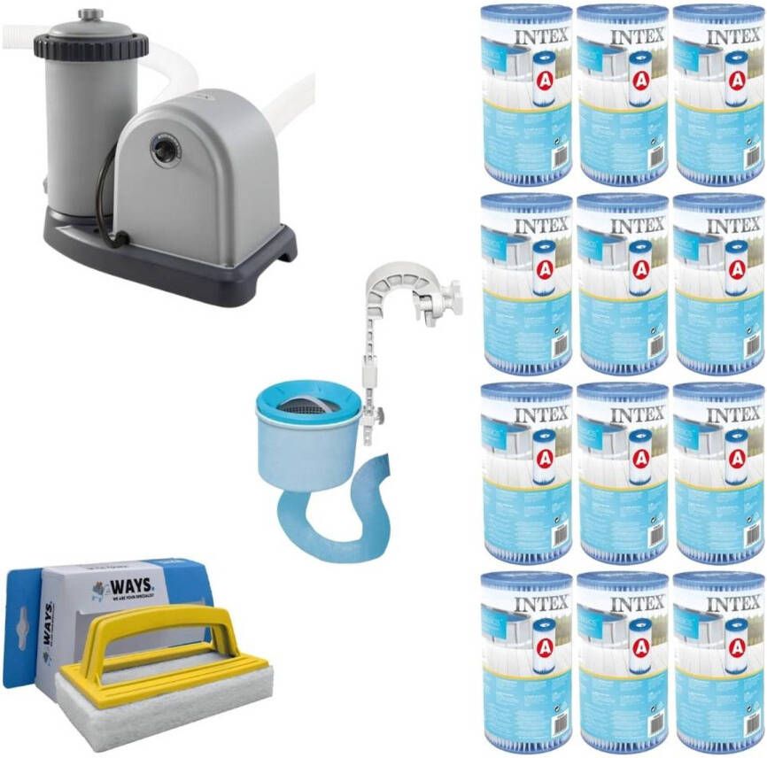 Intex Skimmer & Filterpomp 5678 L/u & 12 Filters Type A & Ways Scrubborstel