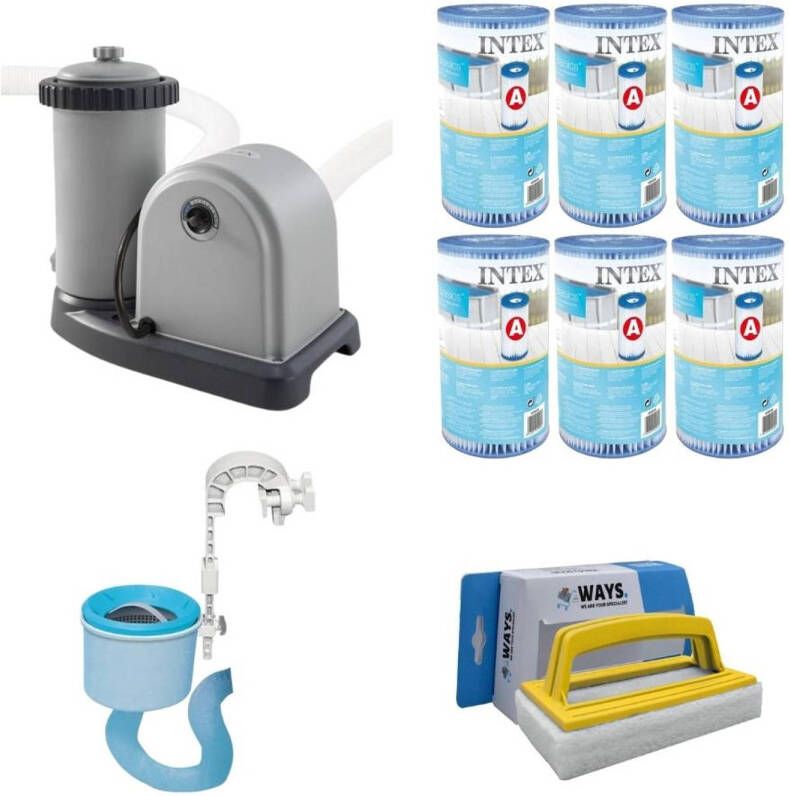 Intex Skimmer & Filterpomp 5678 L/u & 6 Filters Type A & Ways Scrubborstel