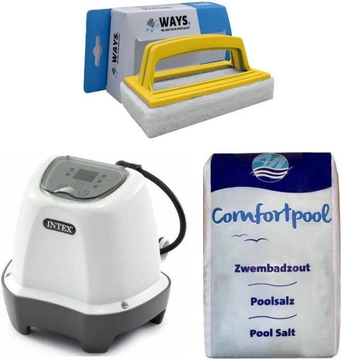 Intex Zoutwatersysteem 26662gs & Zwembadzout 20 Kg & Ways Scrubborstel