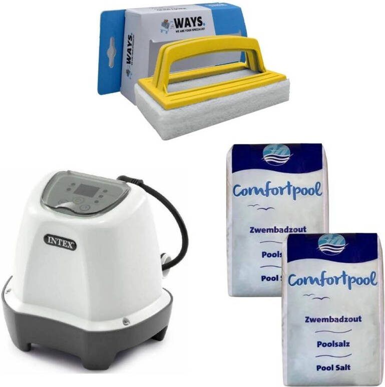 Intex Zoutwatersysteem 26662gs & Zwembadzout 40 Kg & Ways Scrubborstel