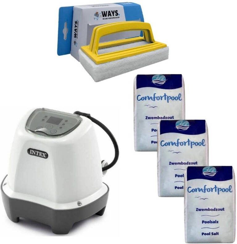 Intex Zoutwatersysteem 26662gs & Zwembadzout 60 Kg & Ways Scrubborstel