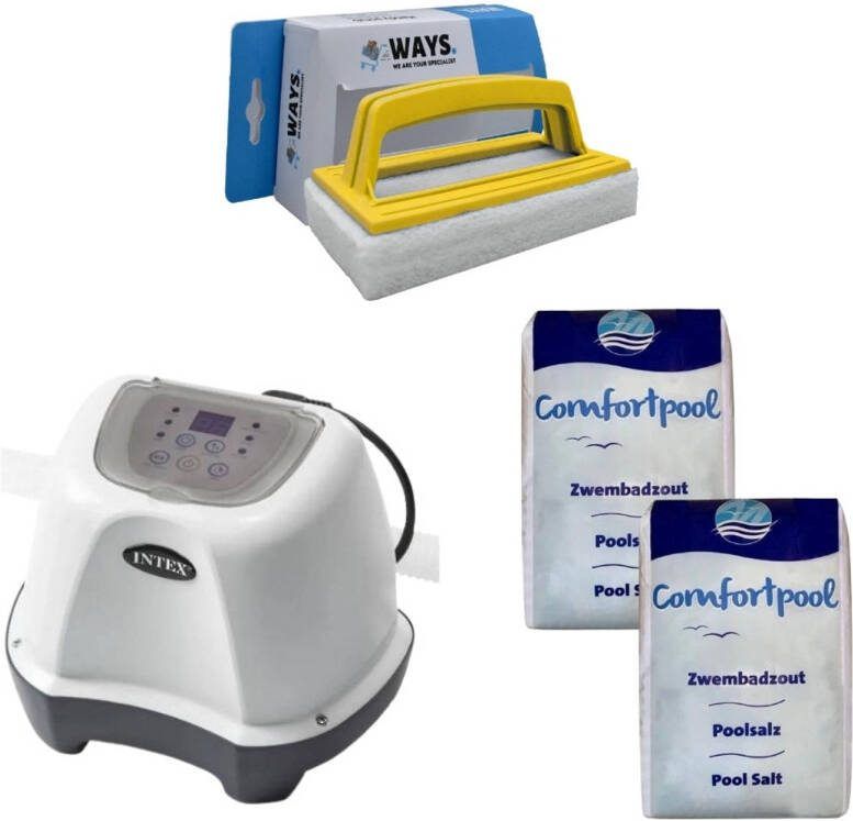 Intex Zoutwatersysteem 26664gs & Zwembadzout 40 Kg & Ways Scrubborstel