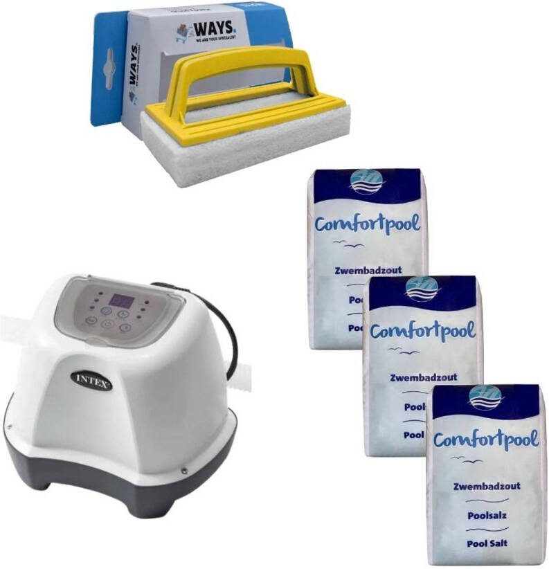 Intex Zoutwatersysteem 26664gs & Zwembadzout 60 Kg & Ways Scrubborstel