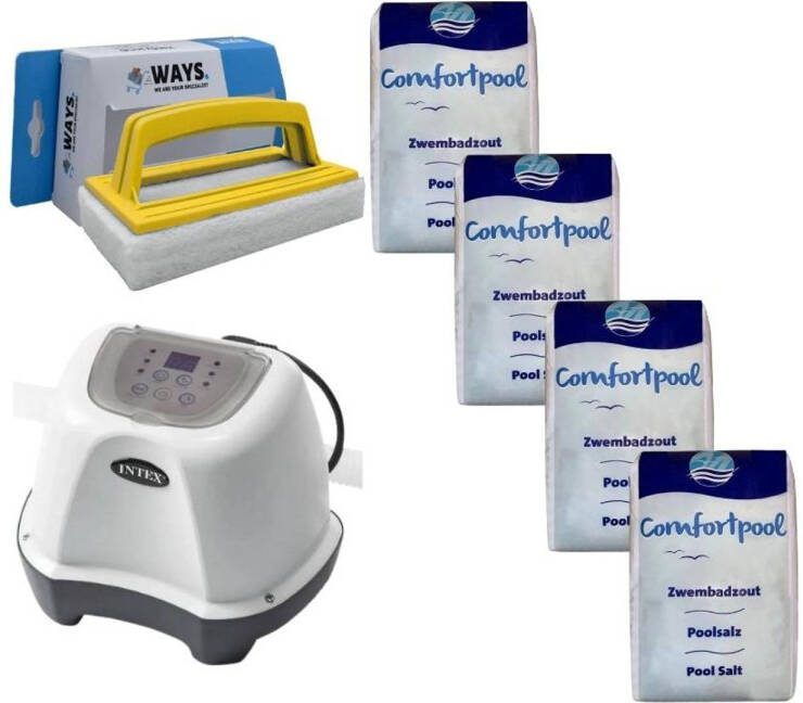 Intex Zoutwatersysteem 26664gs & Zwembadzout 80 Kg & Ways Scrubborstel