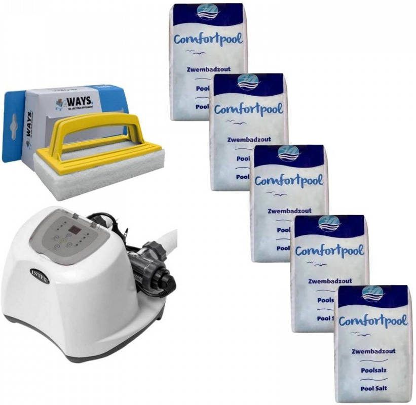 Intex Zoutwatersysteem 26668gs & Zwembadzout 100 Kg & Ways Scrubborstel