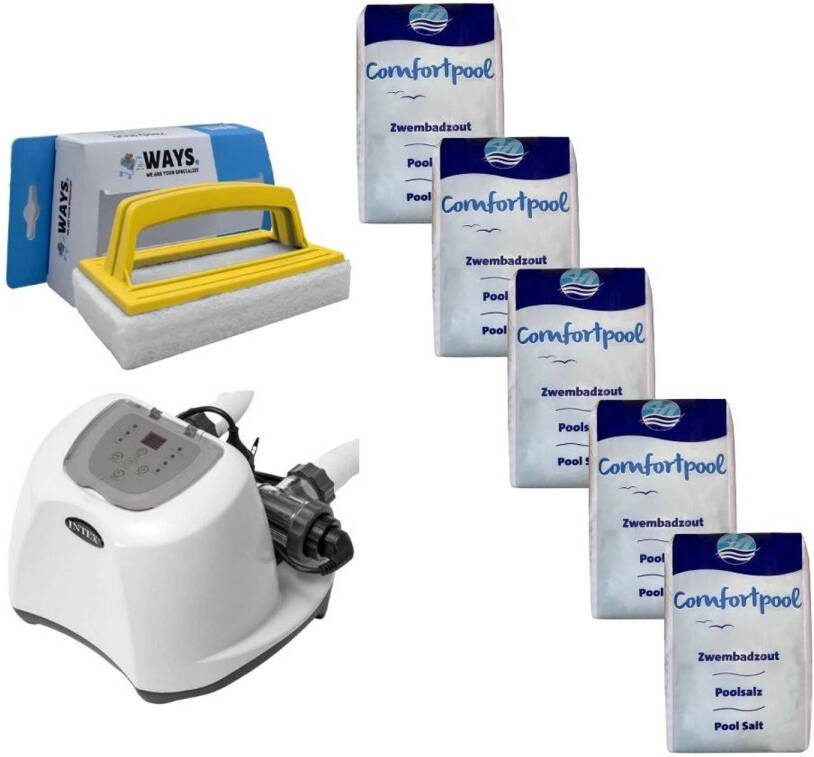 Intex Zoutwatersysteem 26670gs & Zwembadzout 100 Kg & Ways Scrubborstel