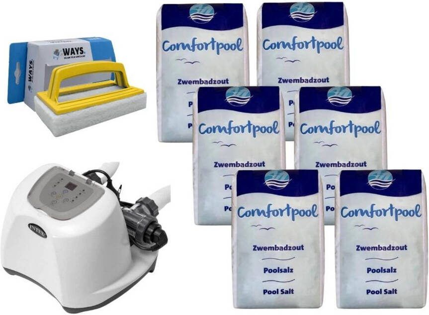 Intex Zoutwatersysteem 26670gs & Zwembadzout 120 Kg & Ways Scrubborstel