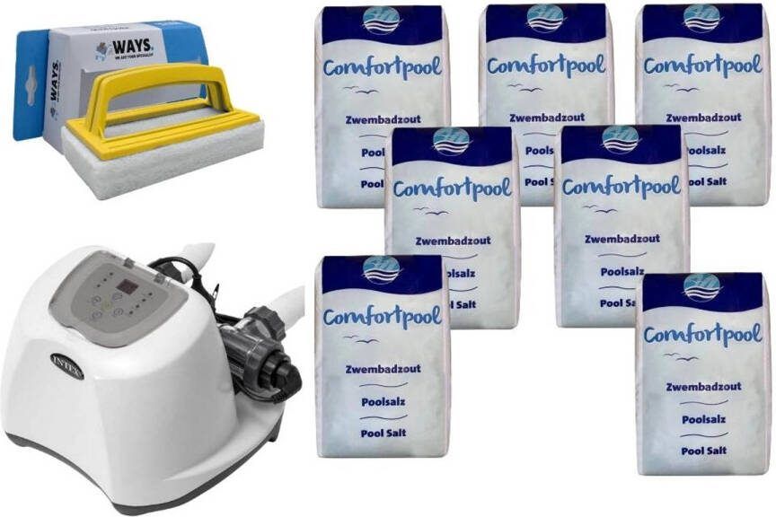 Intex Zoutwatersysteem 26670gs & Zwembadzout 140 Kg & Ways Scrubborstel