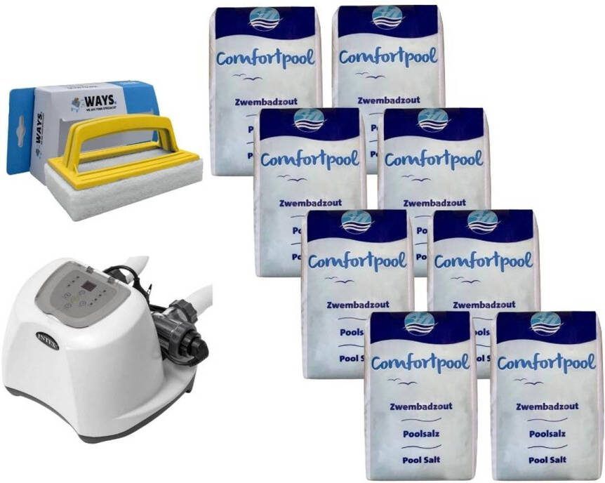 Intex Zoutwatersysteem 26670gs & Zwembadzout 160 Kg & Ways Scrubborstel