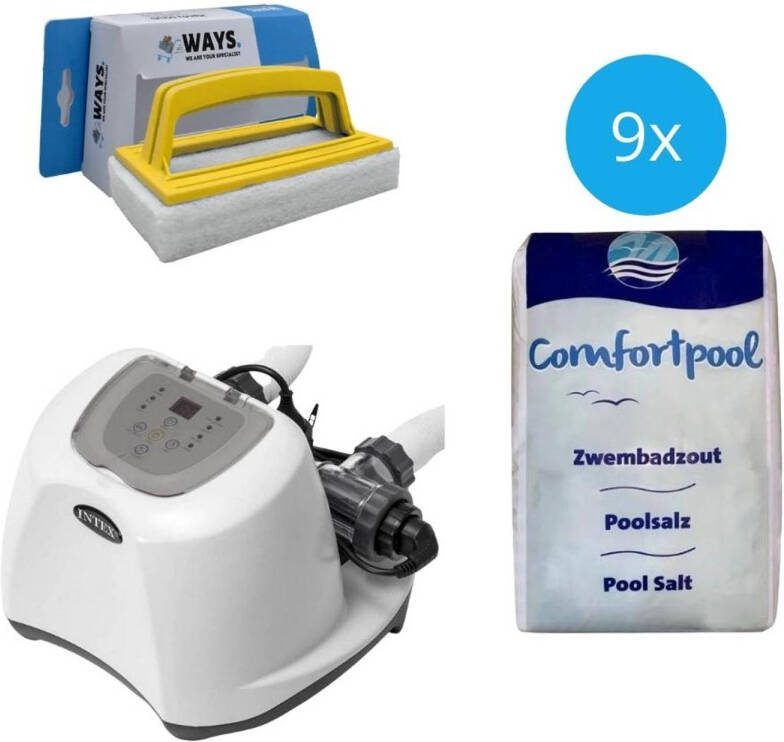 Intex Zoutwatersysteem 26670gs & Zwembadzout 180 Kg & Ways Scrubborstel