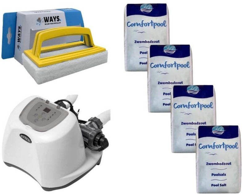 Intex Zoutwatersysteem 26670gs & Zwembadzout 80 Kg & Ways Scrubborstel