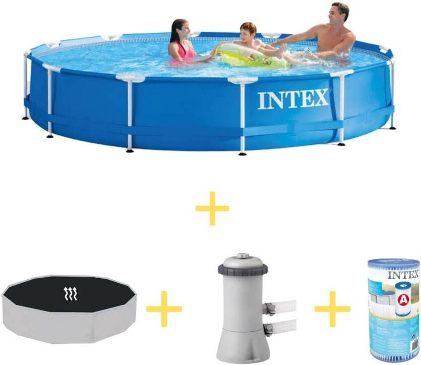 Intex Zwembad Metal Frame 366 X 76 Cm Inclusief Solarzeil, Filterpomp & Filter