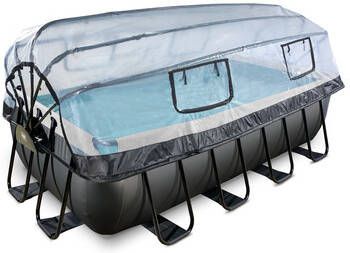 EXIT Toys Exit Black Leather Zwembad 400x200x100cm Met Zandfilterpomp En Overkapping Zwart