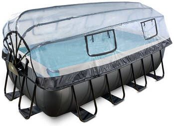 EXIT Toys Exit Black Leather Zwembad 400x200x100cm Met Zandfilterpomp En Overkapping En Warmtepomp Zwart