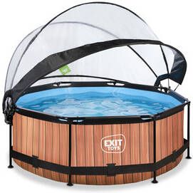 EXIT TOYS EXIT Frame Pool ø, 244x76cm(12v Cartridge Filterpomp) Houten look & Zonneda