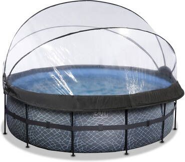EXIT Toys Exit Stone Zwembad ø427x122cm Met Zandfilterpomp En Overkapping En Warmtepomp Grijs