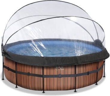 EXIT TOYS EXIT Frame Pool ø, 427x122cm(12v Sand filter) houtlook + zonnekap