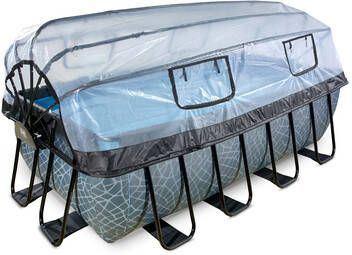 EXIT Toys Exit Stone Zwembad 400x200x122cm Met Zandfilterpomp En Overkapping En Warmtepomp Grijs