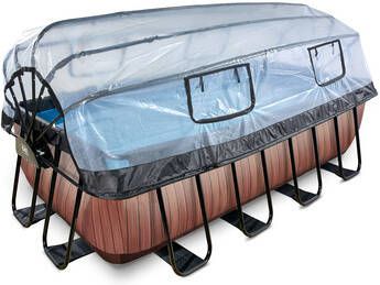 EXIT Toys Exit Wood Zwembad 400x200x122cm Met Zandfilterpomp En Overkapping En Warmtepomp Bruin