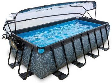 EXIT Toys Exit Stone Zwembad 400x200x100cm Met Zandfilterpomp En Overkapping En Warmtepomp Grijs