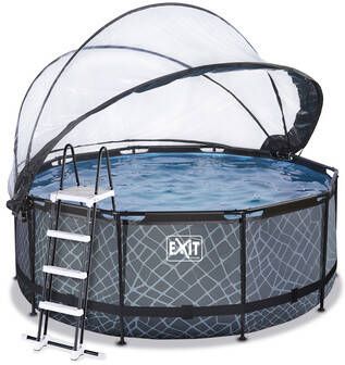 EXIT Toys Exit Stone Zwembad ø360x122cm Met Zandfilterpomp En Overkapping En Warmtepomp Grijs