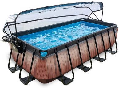 EXIT Toys Exit Wood Zwembad 400x200x100cm Met Zandfilterpomp En Overkapping En Warmtepomp Bruin