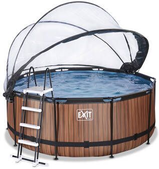 EXIT Toys Exit Wood Zwembad ø360x122cm Met Zandfilterpomp En Overkapping En Warmtepomp Bruin