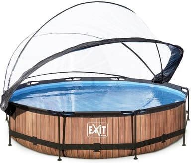 EXIT TOYS EXIT Wood zwembad ø, 360x76cm met overkapping en filterpomp bruin
