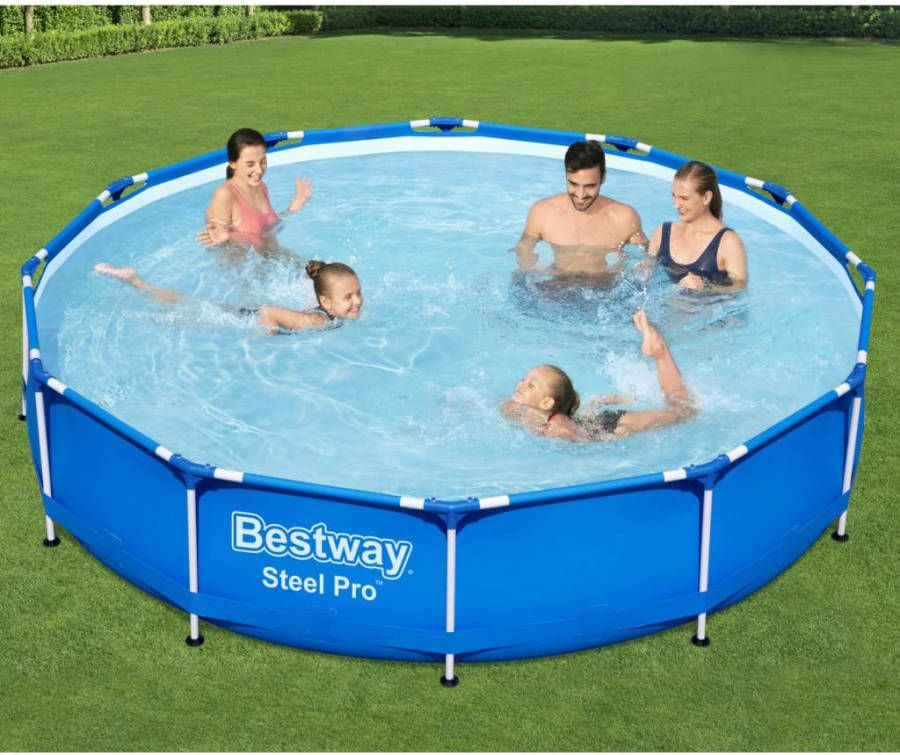 Bestway Steel Pro Opzetzwembad 366 X 76 Cm Zwembad Met Filterpomp Rond Frame Van Staal Blauw