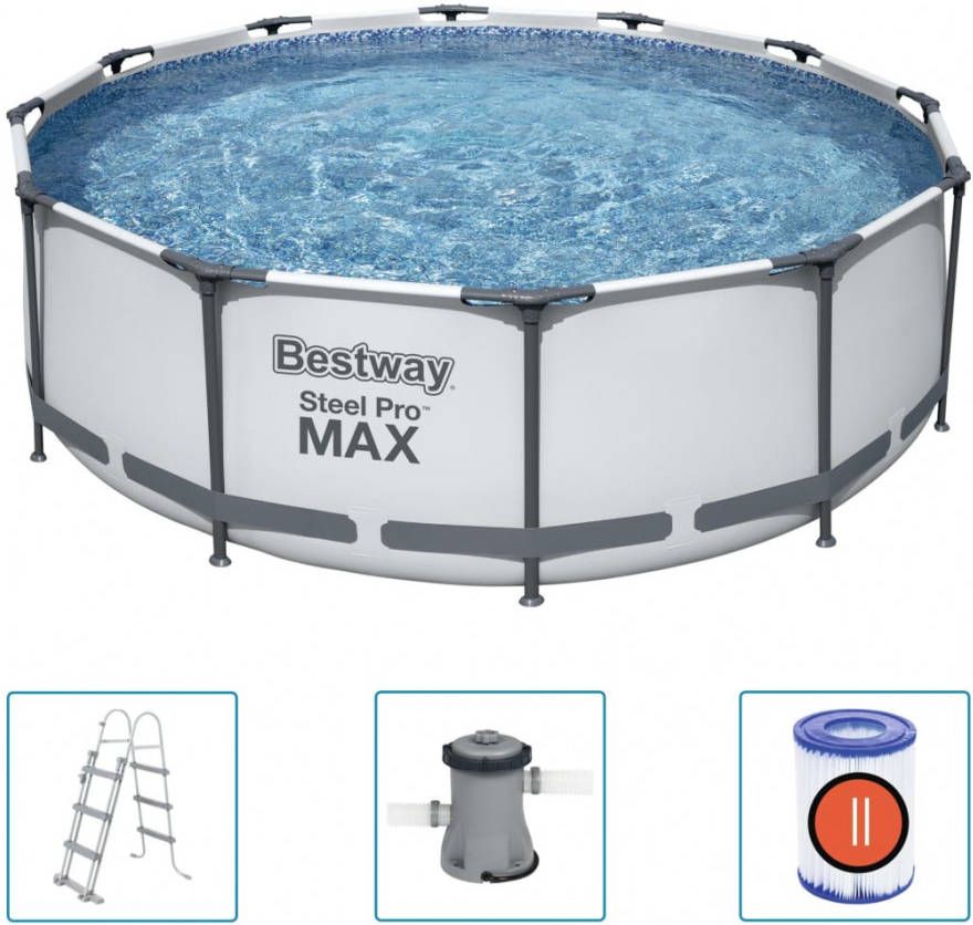Bestway Steel Pro Max Opzetzwembad Inclusief Filterpomp En Zwembadtrap 366x100 Cm Rond