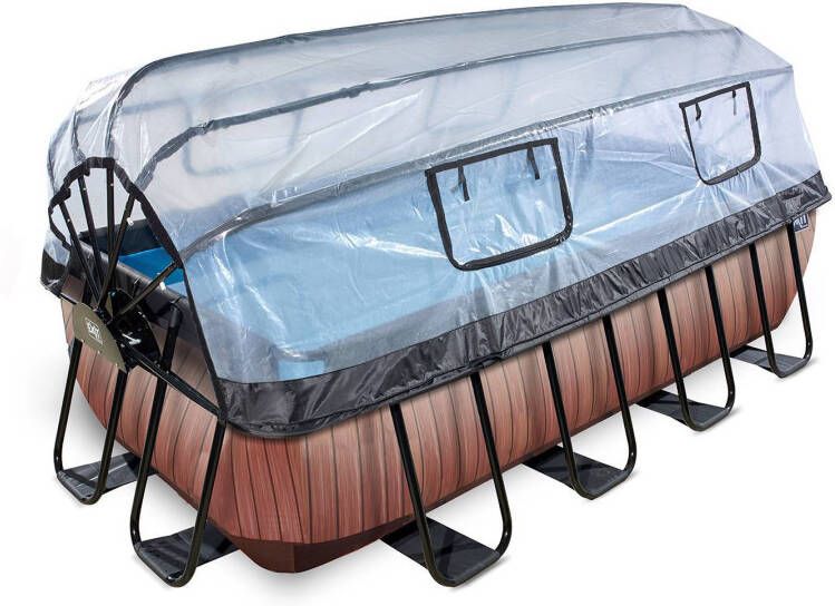 EXIT Toys Exit Wood Zwembad 400x200x100cm Met Zandfilterpomp En Overkapping Bruin